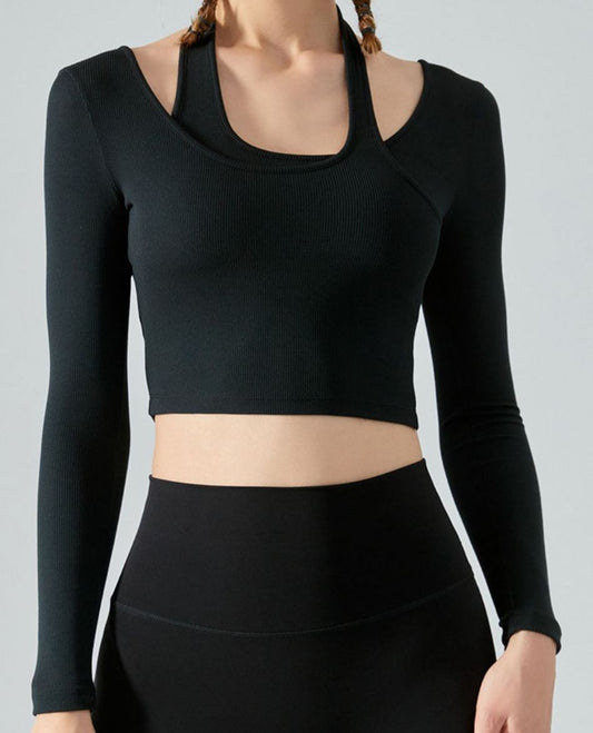 Moohv On Halter Long Sleeve Crop Top